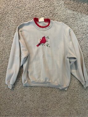 Trendy Grandma Embroidered Red Cardinal Crewneck Sweatshirt